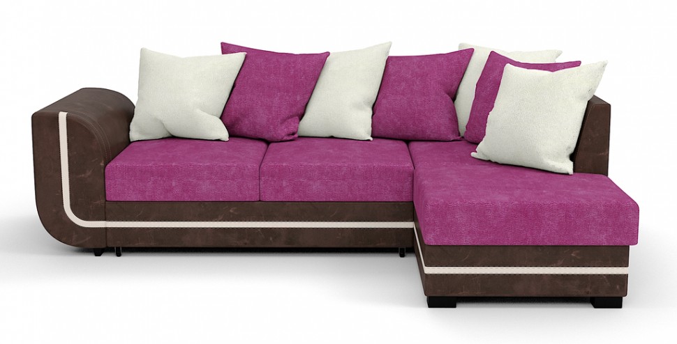Угловой диван Чикаго Люкс велюр розовый + экокожа коричневый