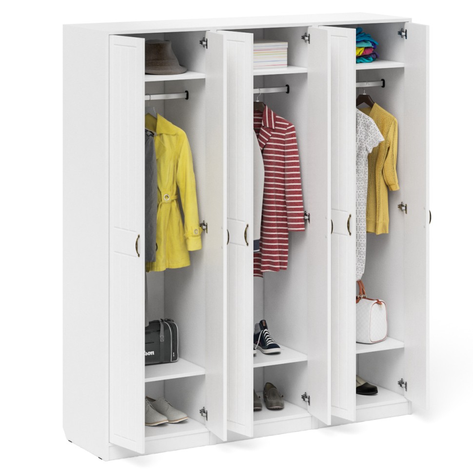 Прихожая П-6 Шкаф + Шкаф + Шкаф, цвет белая шагрень/фасады МДФ белое дерево фрезеровка прованс, ШхГхВ 180х50х210 см.