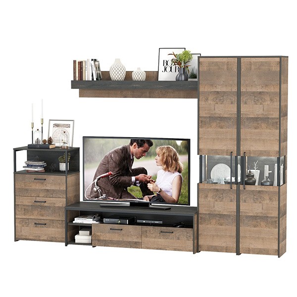 Трувор Гостиная 037, цвет дуб гранж песочный/интра, ШхГхВ 305,4х45,4х210 см., универсальная сборка