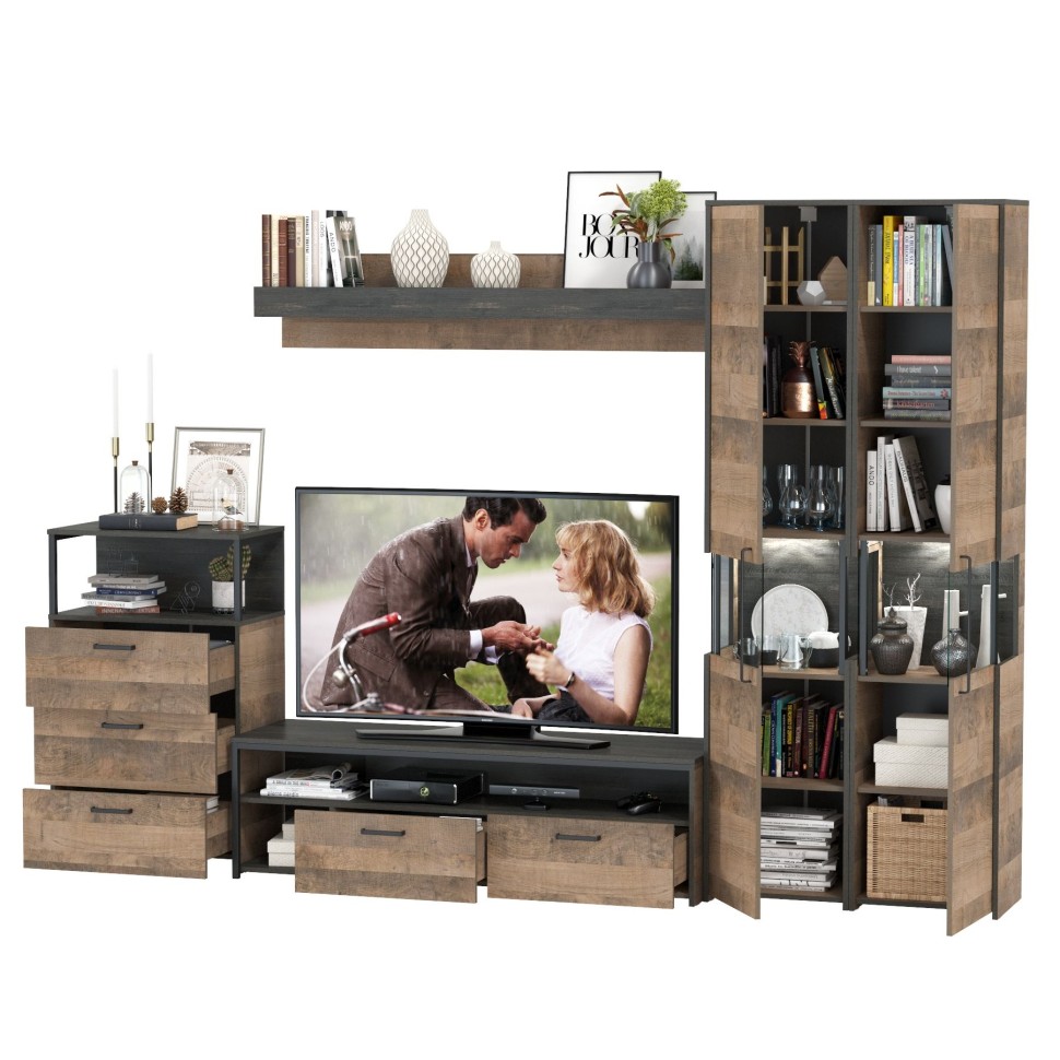 Трувор Гостиная 037, цвет дуб гранж песочный/интра, ШхГхВ 305,4х45,4х210 см., универсальная сборка