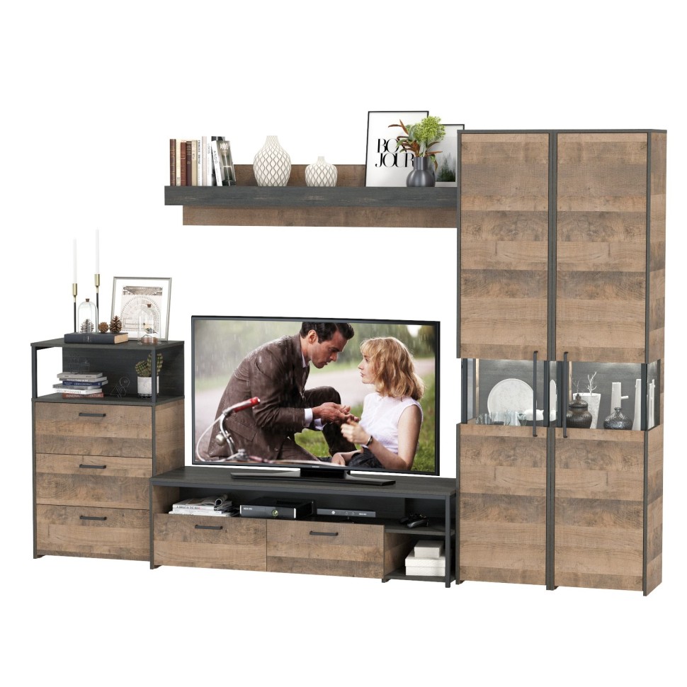 Трувор Гостиная 037, цвет дуб гранж песочный/интра, ШхГхВ 305,4х45,4х210 см., универсальная сборка