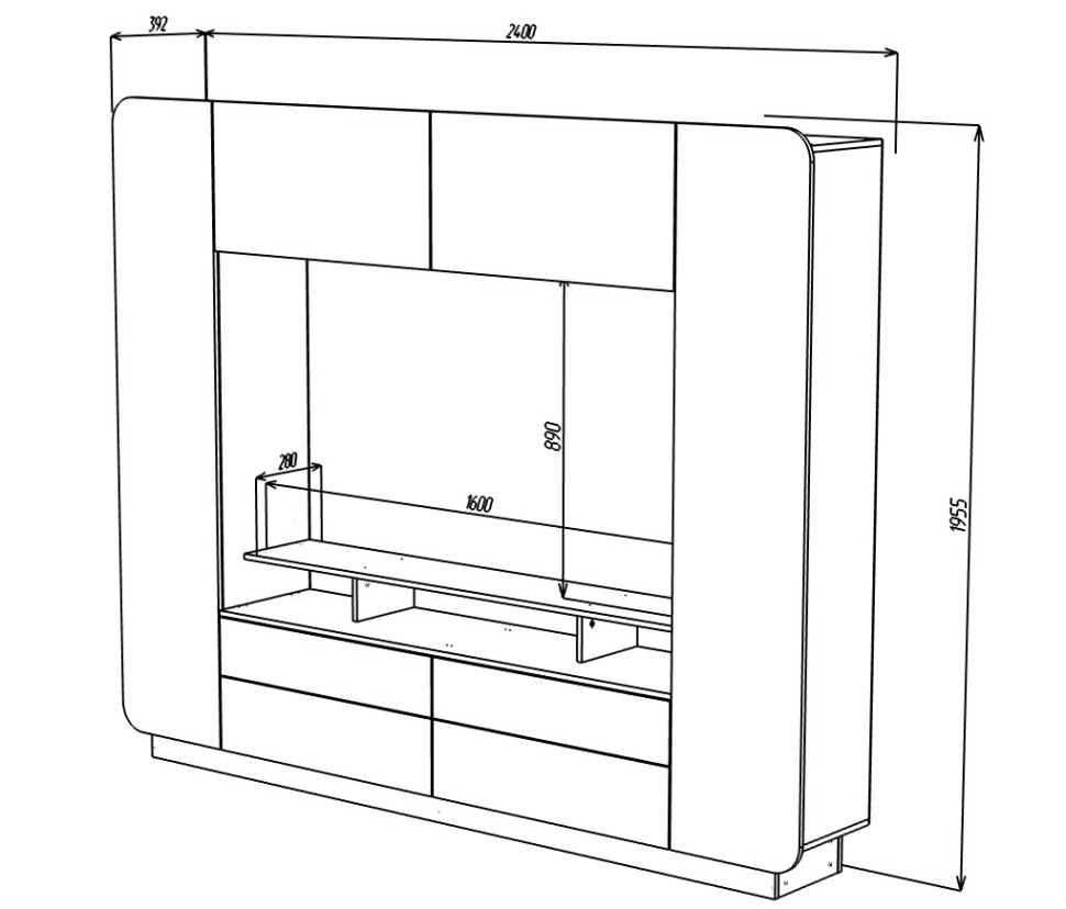 Гостиная Купертино МДФ (с полкой под ТВ) (черная)
