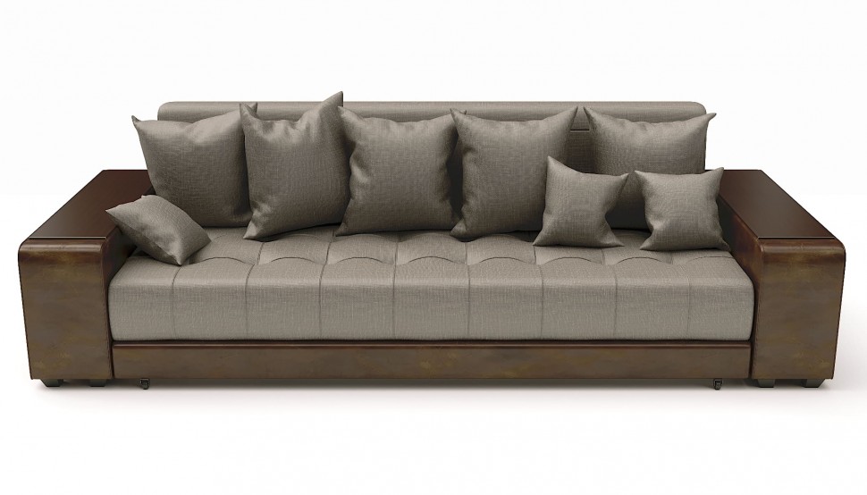 Диван прямой Дубай еврокнижка коричневая рогожка+коричневая экокожа