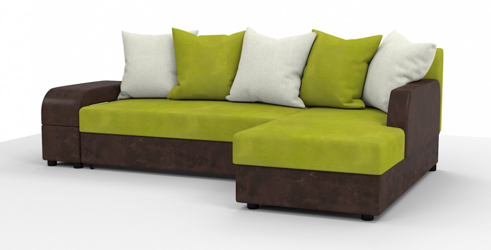 Угловой диван Аристократ Люкс велюр яблоко + экокожа коричневый