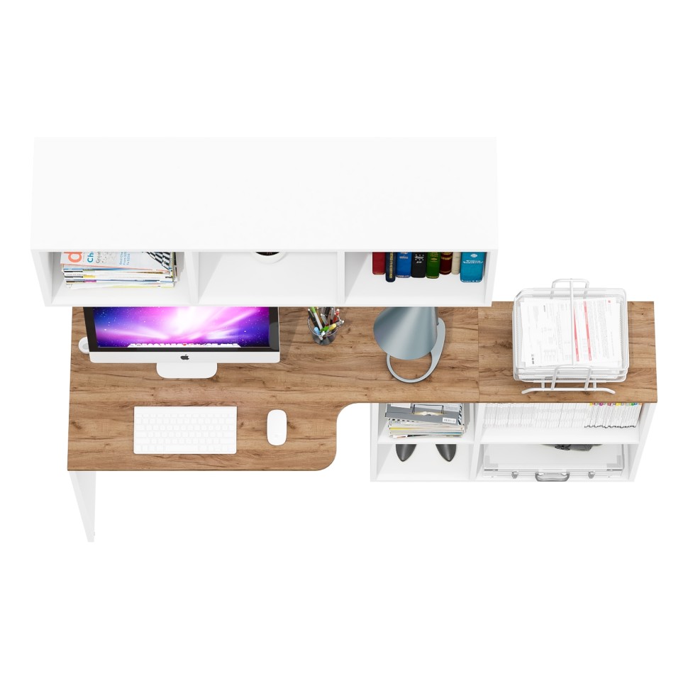 Лидер-8 Стол + Полка, цвет белый шагрень/крафт золото, ШхГхВ 165х50/30х190 см. или 115х50/80х190 см., НЕ универсальная сборка