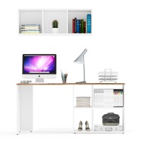 Лидер-8 Стол + Полка, цвет белый шагрень/крафт золото, ШхГхВ 165х50/30х190 см. или 115х50/80х190 см., НЕ универсальная сборка