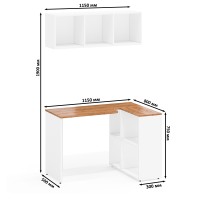 Лидер-8 Стол + Полка, цвет белый шагрень/крафт золото, ШхГхВ 165х50/30х190 см. или 115х50/80х190 см., НЕ универсальная сборка