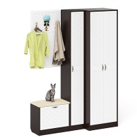 Прихожая П-6 Компоновка № 27, цвет венге/фасады МДФ белое дерево фрезеровка ромб, ШхГхВ 150х50х210 см., универсальная сборка