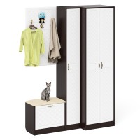 Прихожая П-6 Компоновка № 27, цвет венге/фасады МДФ белое дерево фрезеровка ромб, ШхГхВ 150х50х210 см., универсальная сборка