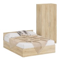 Кровать 1600 + Шкаф 2-х створчатый Стандарт, цвет дуб сонома, ШхГхВ 163,5х203,5х70 + 90х52х200 см., сп.м. 1600х2000 мм., без матраса, основание есть
