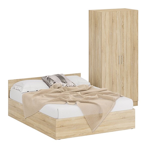 Кровать 1600 + Шкаф 2-х створчатый Стандарт, цвет дуб сонома, ШхГхВ 163,5х203,5х70 + 90х52х200 см., сп.м. 1600х2000 мм., без матраса, основание есть