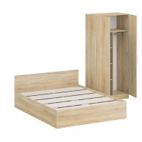 Кровать 1600 + Шкаф 2-х створчатый Стандарт, цвет дуб сонома, ШхГхВ 163,5х203,5х70 + 90х52х200 см., сп.м. 1600х2000 мм., без матраса, основание есть