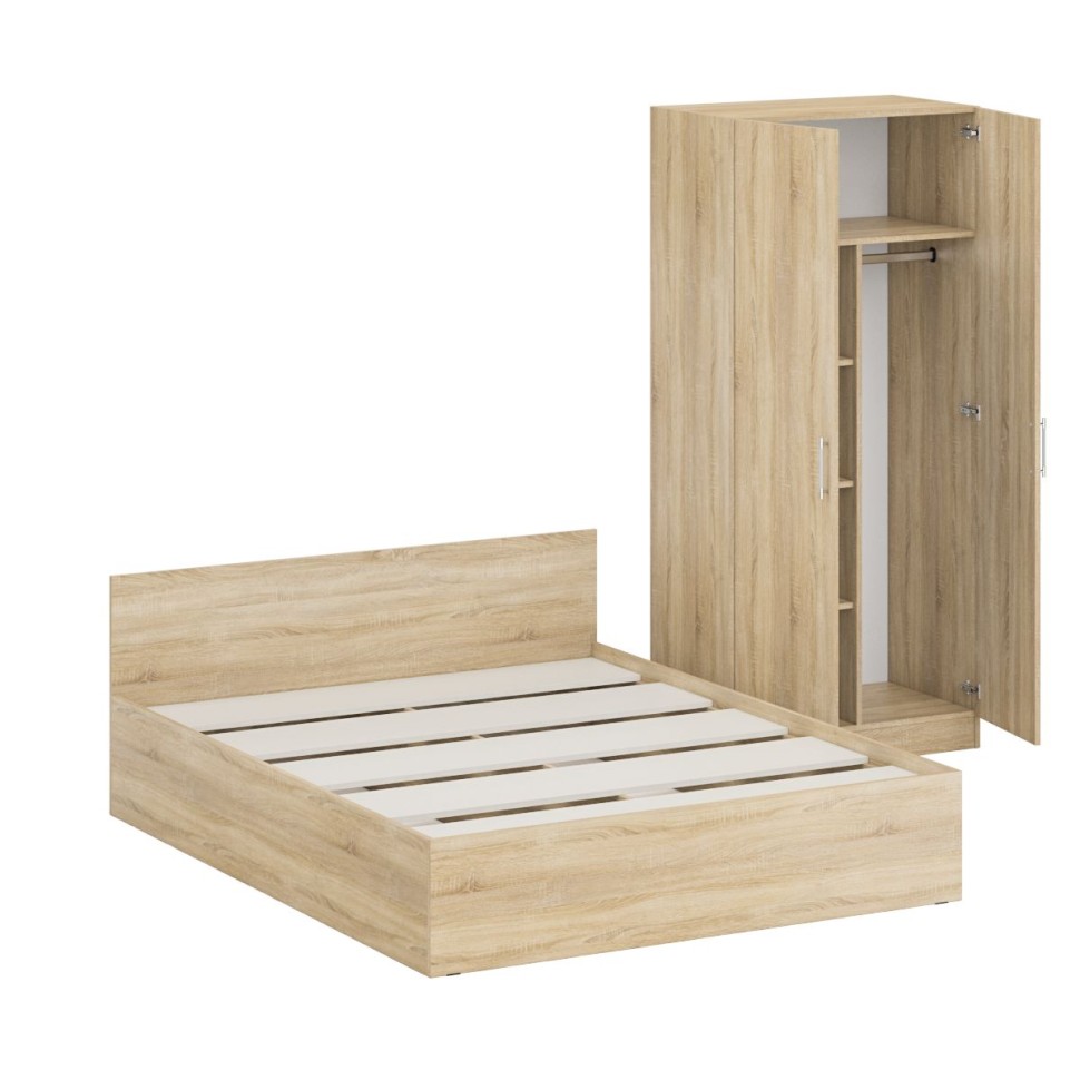 Кровать 1600 + Шкаф 2-х створчатый Стандарт, цвет дуб сонома, ШхГхВ 163,5х203,5х70 + 90х52х200 см., сп.м. 1600х2000 мм., без матраса, основание есть