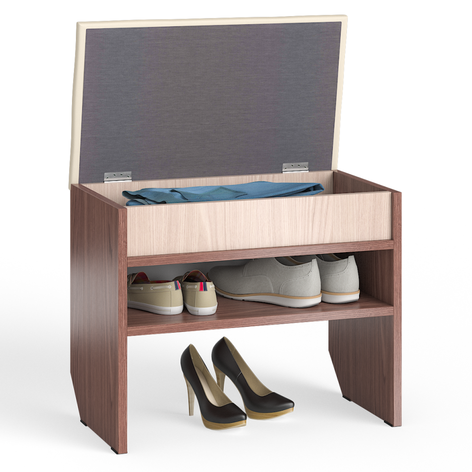 СНЯТО Тумба для обуви С-МД-ТО-09, цвет ясень шимо светлый/ясень шимо тёмный, ШхГхВ 60х37х45 см., обувница с нишей и мягким сиденьем