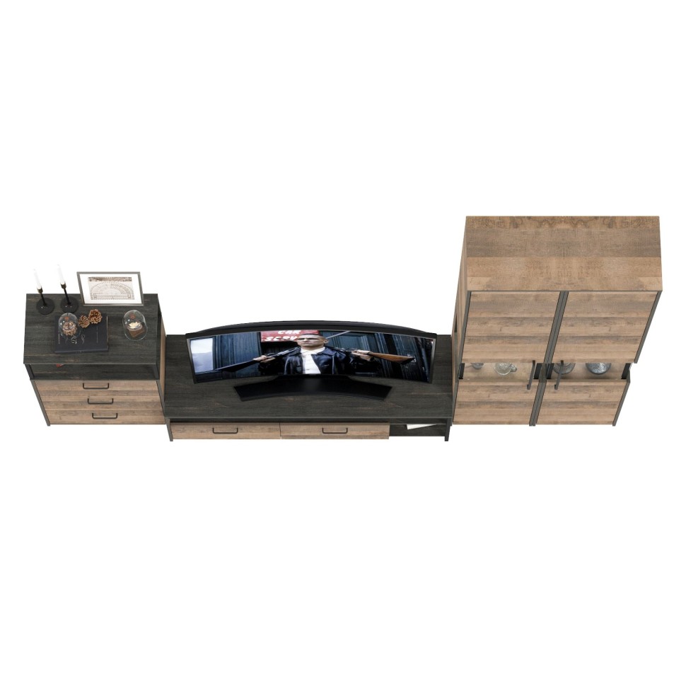 Трувор Гостиная 038, цвет дуб гранж песочный/интра, ШхГхВ 305,4х45,4х210 см., универсальная сборка