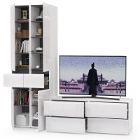 Сидней Комплектация № 017, цвет корпус: белый/чёрный/фасады: МДФ белый глянец, ШхГхВ 199,9х41,3х205,2 см., ниша для ТВ 129х41х100 см., универс. сборка