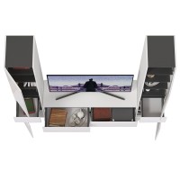 Сидней Комплектация № 017, цвет корпус: белый/чёрный/фасады: МДФ белый глянец, ШхГхВ 199,9х41,3х205,2 см., ниша для ТВ 129х41х100 см., универс. сборка