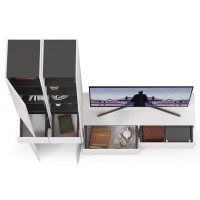 Сидней Комплектация № 017, цвет корпус: белый/чёрный/фасады: МДФ белый глянец, ШхГхВ 199,9х41,3х205,2 см., ниша для ТВ 129х41х100 см., универс. сборка