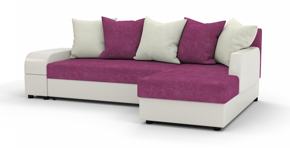 Угловой диван Аристократ Люкс велюр розовый + экокожа белый