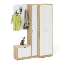 Прихожая П-6 Компоновка № 27, цвет дуб сонома/фасады МДФ белое дерево фрезеровка прованс, ШхГхВ 150х50х210 см., универсальная сборка