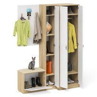 Прихожая П-6 Компоновка № 27, цвет дуб сонома/фасады МДФ белое дерево фрезеровка прованс, ШхГхВ 150х50х210 см., универсальная сборка