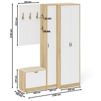 Прихожая П-6 Компоновка № 27, цвет дуб сонома/фасады МДФ белое дерево фрезеровка прованс, ШхГхВ 150х50х210 см., универсальная сборка