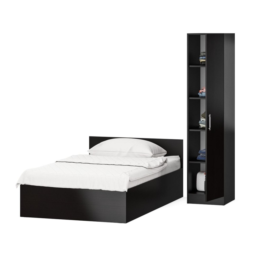 Кровать 1200 + Пенал Стандарт, цвет венге, ШхГхВ 123,5х203,5х70 + 45х52х200 см., сп.м. 1200х2000 мм., без матраса, основание есть