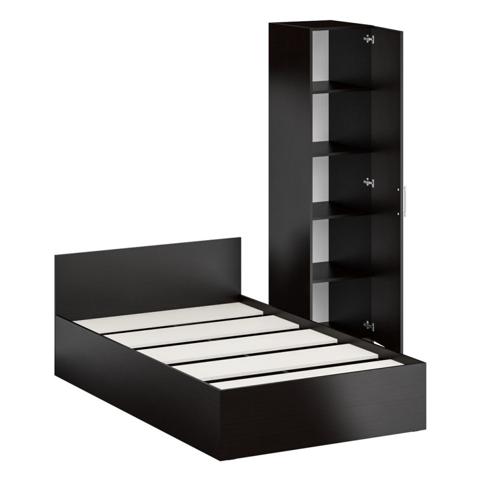 Кровать 1200 + Пенал Стандарт, цвет венге, ШхГхВ 123,5х203,5х70 + 45х52х200 см., сп.м. 1200х2000 мм., без матраса, основание есть