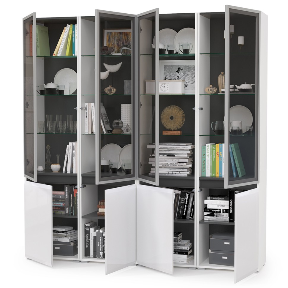 Сидней Комплектация № 018, цвет корпус: белый/чёрный/фасады: МДФ белый глянец, ШхГхВ 200х41,3х205,2 см., универсальная сборка