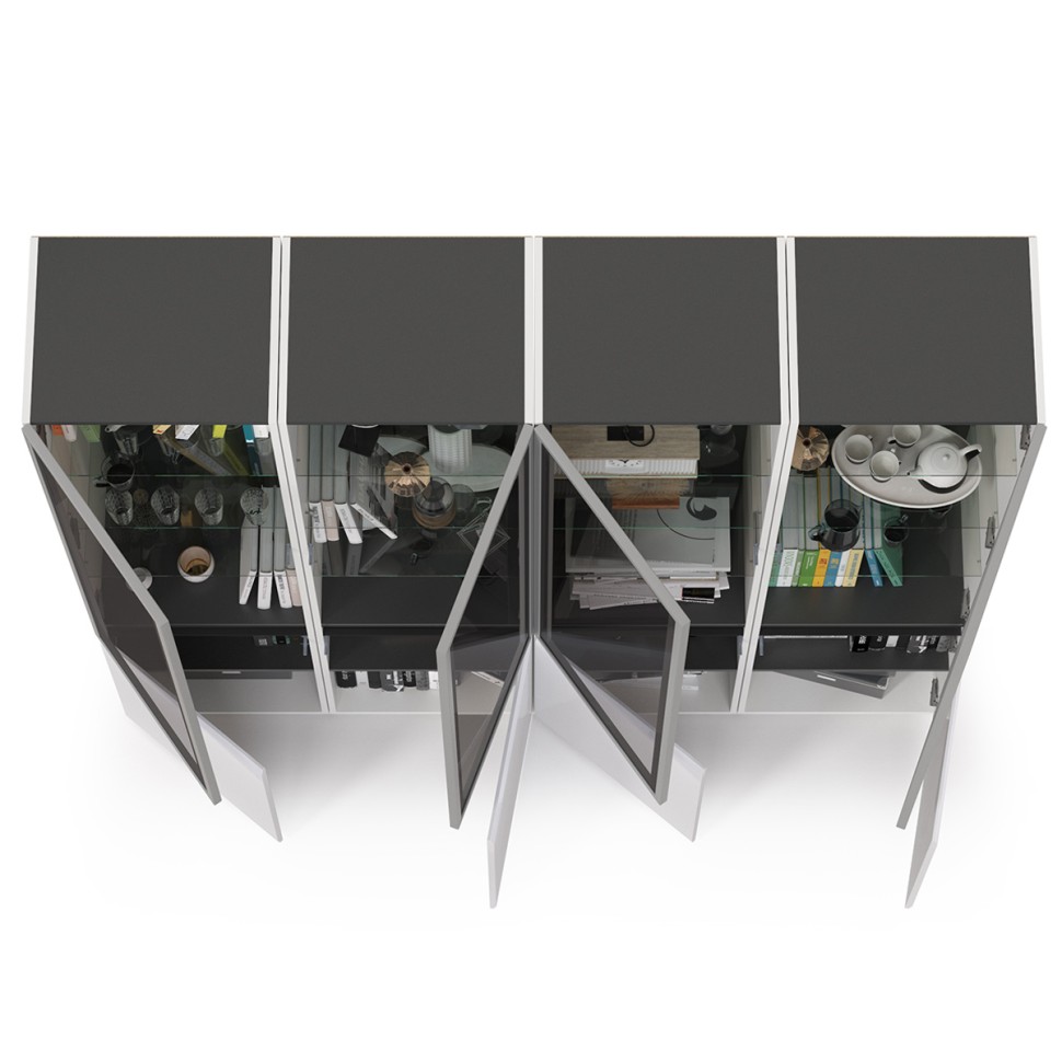 Сидней Комплектация № 018, цвет корпус: белый/чёрный/фасады: МДФ белый глянец, ШхГхВ 200х41,3х205,2 см., универсальная сборка