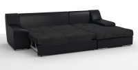 Угловой диван Мидгард Люкс экокожа черный + велюр черный + город