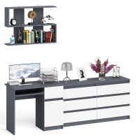 Мори Стол компьютерный МС-1 правый + Комод МК1380.6 + Полка 900, цвет графит/белый, ШхГхВ 228х50х209,6 см., НЕ универсальная сборка