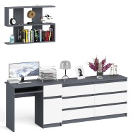 Мори Стол компьютерный МС-1 правый + Комод МК1380.6 + Полка 900, цвет графит/белый, ШхГхВ 228х50х209,6 см., НЕ универсальная сборка