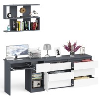 Мори Стол компьютерный МС-1 правый + Комод МК1380.6 + Полка 900, цвет графит/белый, ШхГхВ 228х50х209,6 см., НЕ универсальная сборка