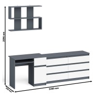 Мори Стол компьютерный МС-1 правый + Комод МК1380.6 + Полка 900, цвет графит/белый, ШхГхВ 228х50х209,6 см., НЕ универсальная сборка