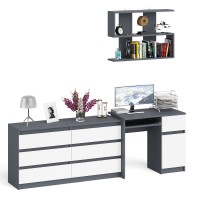 Мори Стол компьютерный МС-1 правый + Комод МК1380.6 + Полка 900, цвет графит/белый, ШхГхВ 228х50х209,6 см., НЕ универсальная сборка