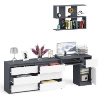 Мори Стол компьютерный МС-1 правый + Комод МК1380.6 + Полка 900, цвет графит/белый, ШхГхВ 228х50х209,6 см., НЕ универсальная сборка