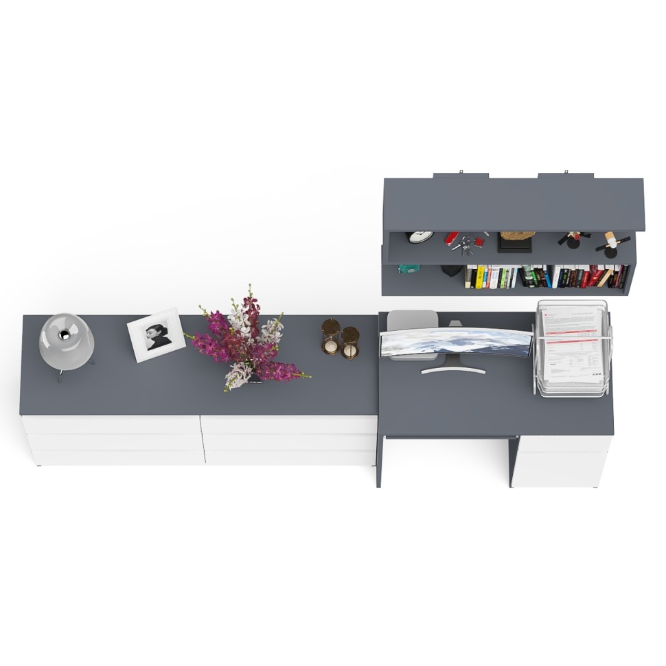 Мори Стол компьютерный МС-1 правый + Комод МК1380.6 + Полка 900, цвет графит/белый, ШхГхВ 228х50х209,6 см., НЕ универсальная сборка