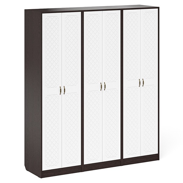 Прихожая П-6 Шкаф + Шкаф + Шкаф, цвет венге/фасады МДФ белое дерево фрезеровка ромб, ШхГхВ 180х50х210 см.