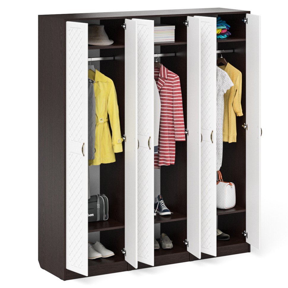 Прихожая П-6 Шкаф + Шкаф + Шкаф, цвет венге/фасады МДФ белое дерево фрезеровка ромб, ШхГхВ 180х50х210 см.