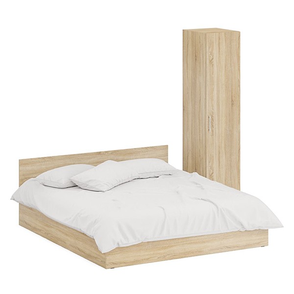 Кровать 1800 + Пенал Стандарт, цвет дуб сонома, ШхГхВ 183,5х203,5х70 + 45х52х200 см., сп.м. 1800х2000 мм., без матраса, основание есть