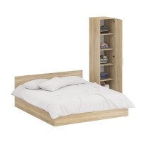 Кровать 1800 + Пенал Стандарт, цвет дуб сонома, ШхГхВ 183,5х203,5х70 + 45х52х200 см., сп.м. 1800х2000 мм., без матраса, основание есть
