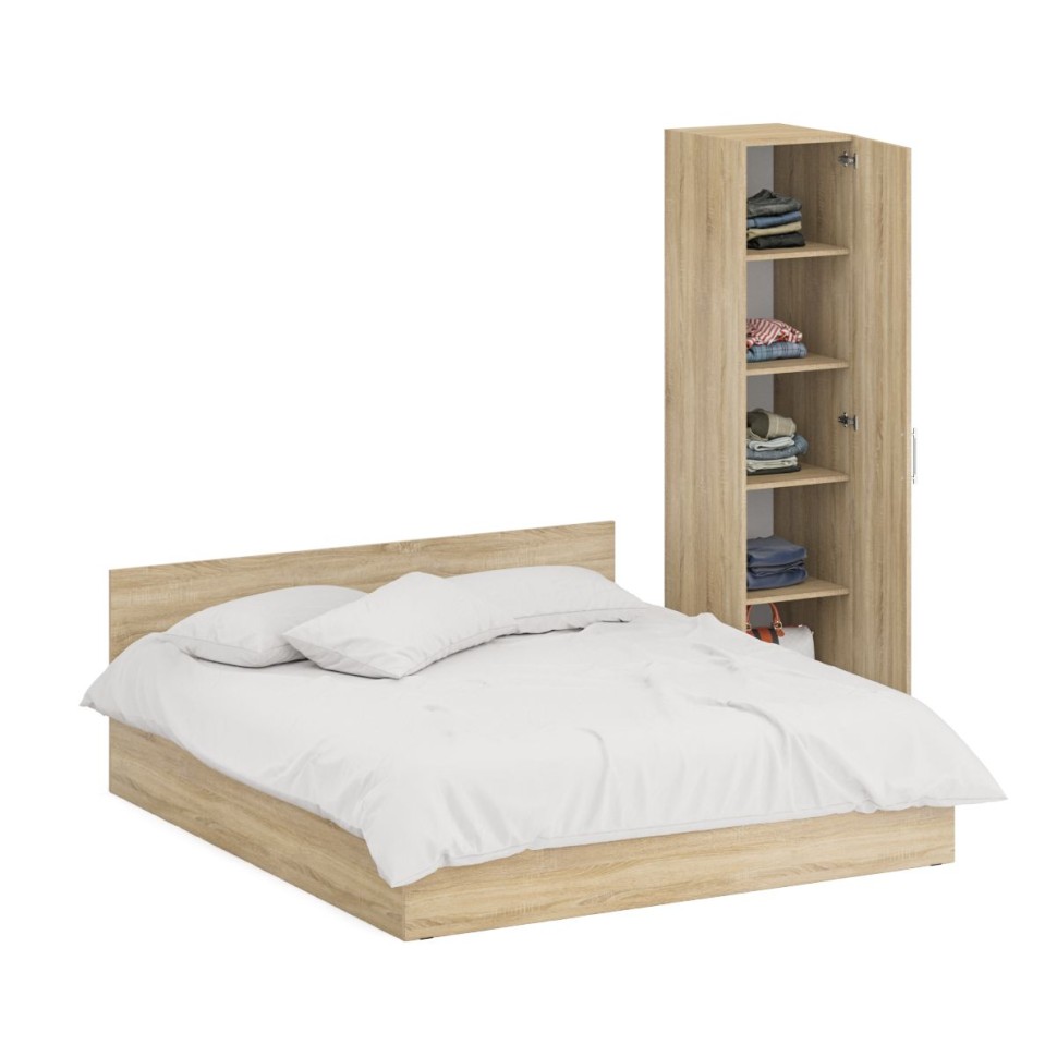 Кровать 1800 + Пенал Стандарт, цвет дуб сонома, ШхГхВ 183,5х203,5х70 + 45х52х200 см., сп.м. 1800х2000 мм., без матраса, основание есть