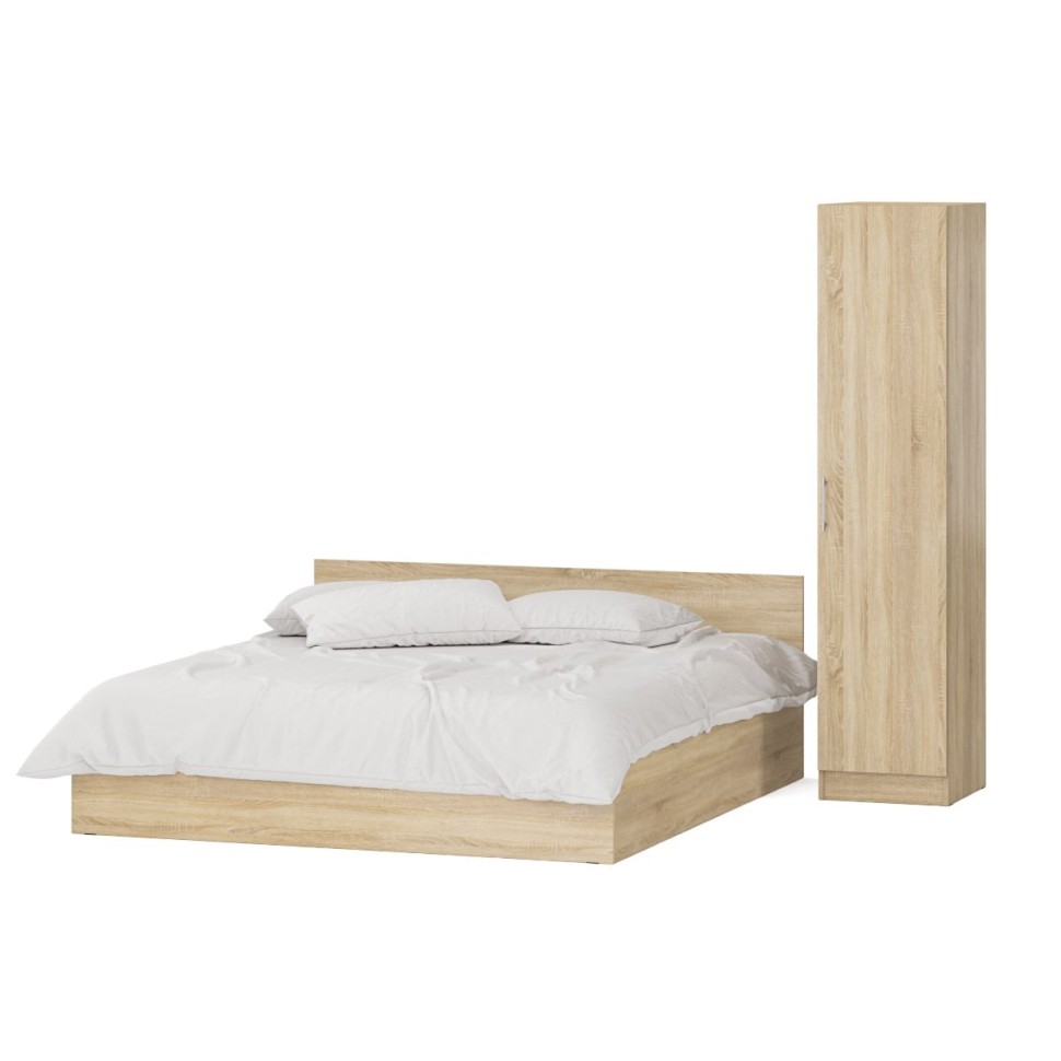 Кровать 1800 + Пенал Стандарт, цвет дуб сонома, ШхГхВ 183,5х203,5х70 + 45х52х200 см., сп.м. 1800х2000 мм., без матраса, основание есть
