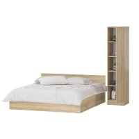 Кровать 1800 + Пенал Стандарт, цвет дуб сонома, ШхГхВ 183,5х203,5х70 + 45х52х200 см., сп.м. 1800х2000 мм., без матраса, основание есть