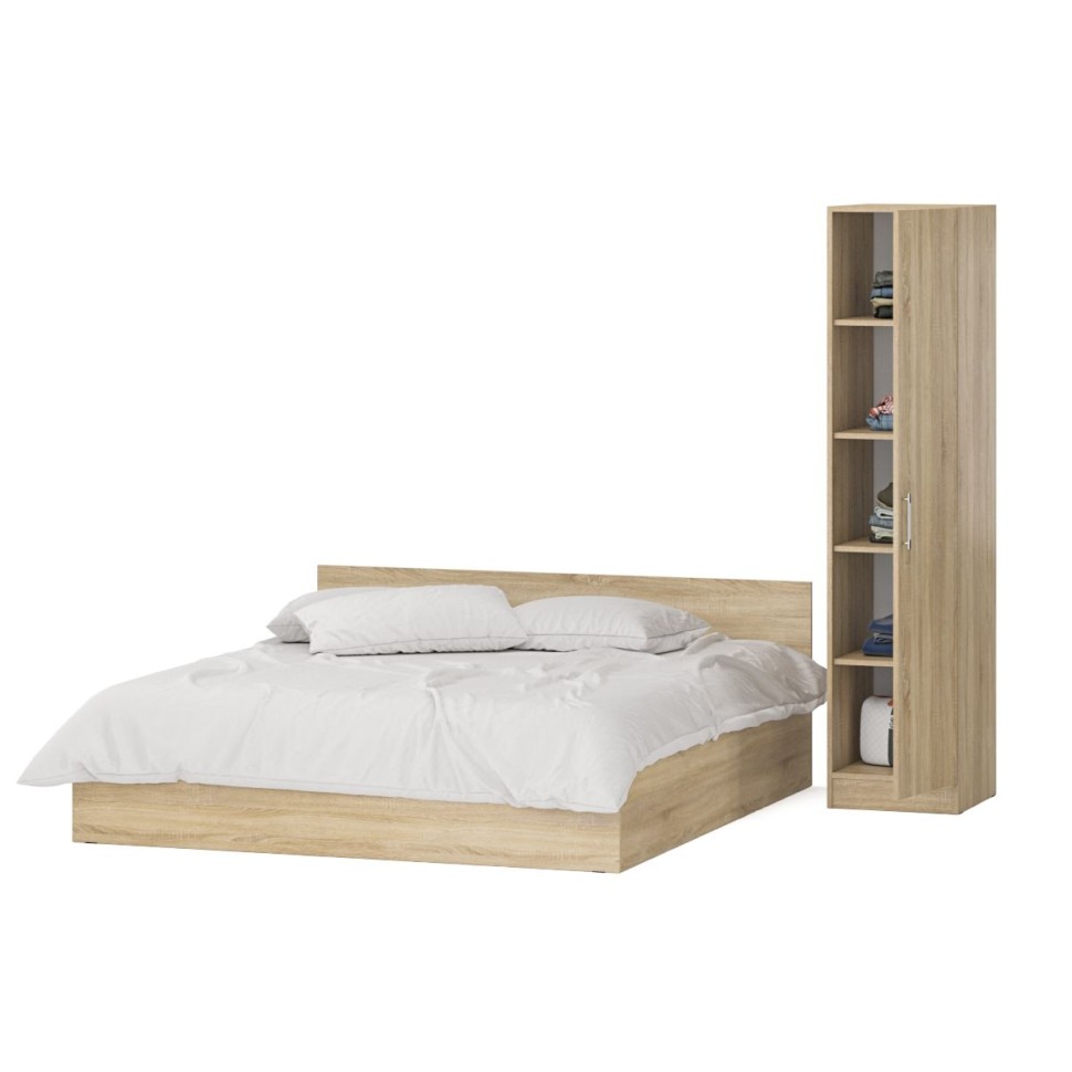 Кровать 1800 + Пенал Стандарт, цвет дуб сонома, ШхГхВ 183,5х203,5х70 + 45х52х200 см., сп.м. 1800х2000 мм., без матраса, основание есть