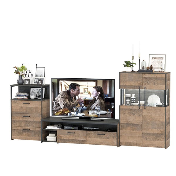 Трувор Гостиная 066, цвет дуб гранж песочный/интра, ШхГхВ 301,6х45,4х135,3 см., универсальная сборка