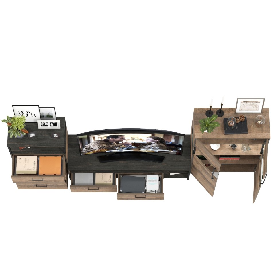 Трувор Гостиная 066, цвет дуб гранж песочный/интра, ШхГхВ 301,6х45,4х135,3 см., универсальная сборка