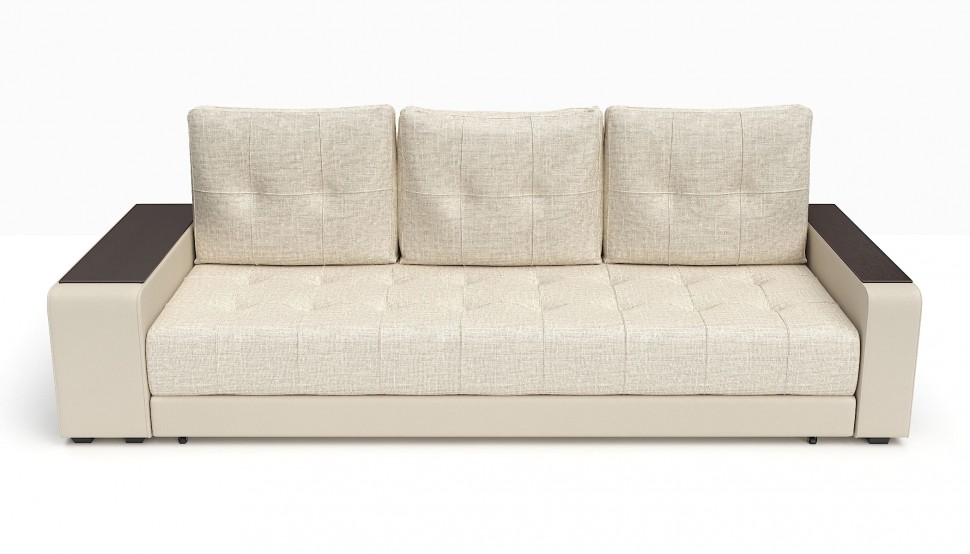 Диван прямой Милан еврокнижка бежевая рогожка+бежевая экокожа