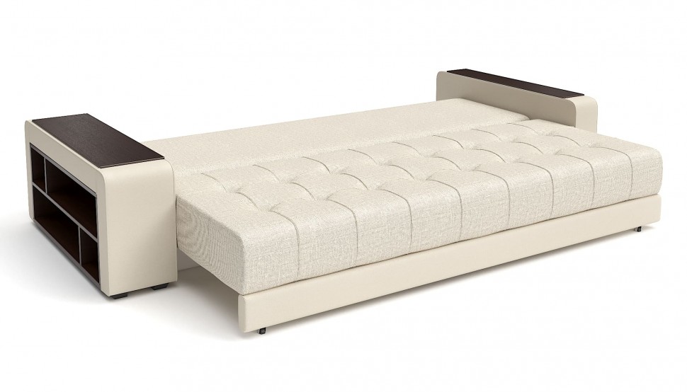 Диван прямой Милан еврокнижка бежевая рогожка+бежевая экокожа